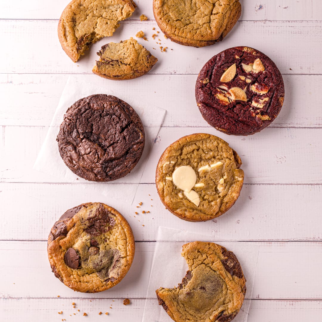 Cookies de vários sabores da Monkey Cookie vistos de cima